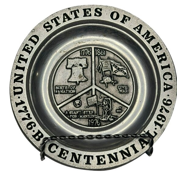 VTG Pewter Bicentennial Commemorative Plate 1776-1976 Hermitage PA Wall Display - Picture 1 of 6
